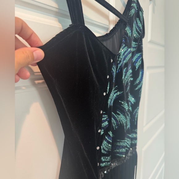 Dansco Dance Costume Black Velvet Blue Sparkle Tassel Skirt Womens Small Medium - Picture 2 of 9